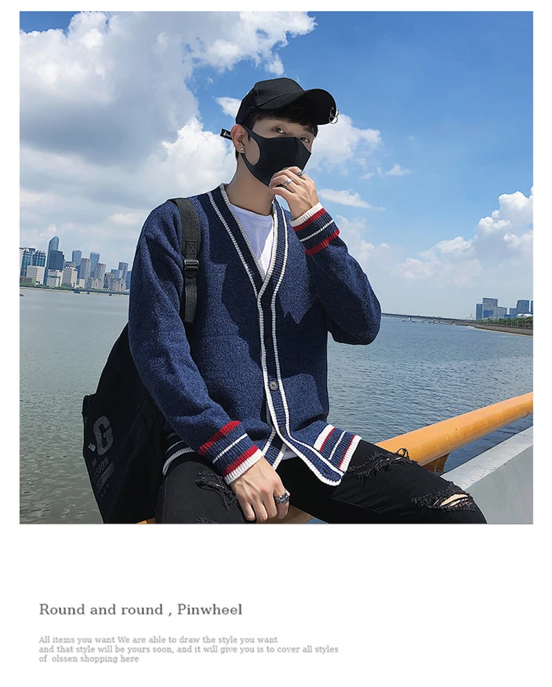 Check Button Cardigan Male Oversize Loose Streetwear (20)