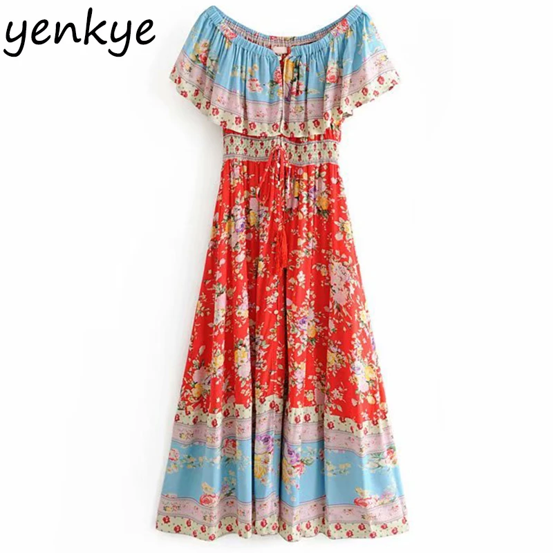 2019 Women Sexy Off Shoulder Floral Print Long Maxi Dress Female Slash Neck Short Sleeve A-line Holiday Summer Boho Dress
2019 Women Sexy Off Shoulder Floral Print Long Maxi Dress Female Slash Neck Short Sleeve A-line Holiday Summer Boho Dress