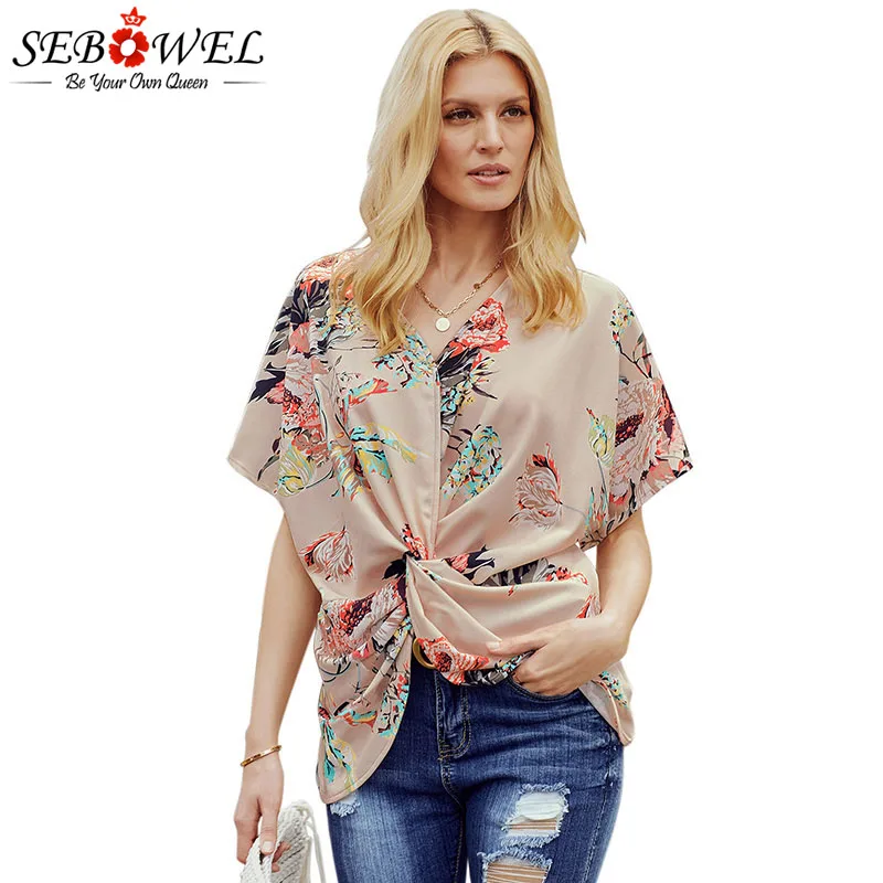 SEBOWEL Apricot/Blue Floral Twist Tops for Woman Summer 2019 Female Half Sleeve Printed Sexy V Neck Casual Blouses Shirts S-XXL
SEBOWEL Apricot/Blue Floral Twist Tops for Woman Summer 2019 Female Half Sleeve Printed Sexy V Neck Casual Blouses Shirts S-XXL
