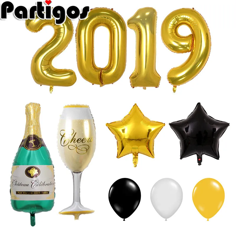 

Happy New Year 2019 Number Letter Foil Balloons Champagne Wine Glass Cup Gold Pink Xmas Eve Party Supplies Helium Balon Set