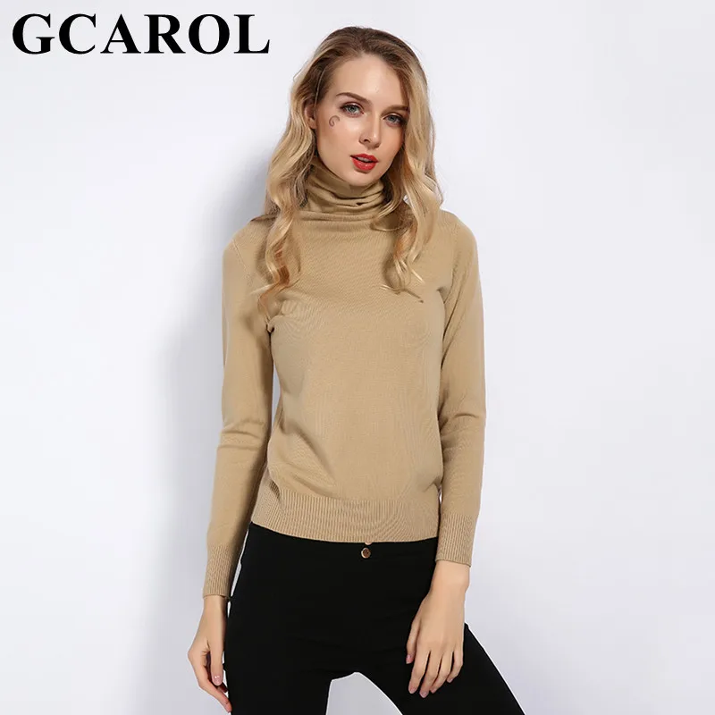 

GCAROL New Fall Winter 30% Wool Turtleneck Sweater OL Candy Render Knit Pullover Female Warm Knitted Jumper High Street Top 2XL