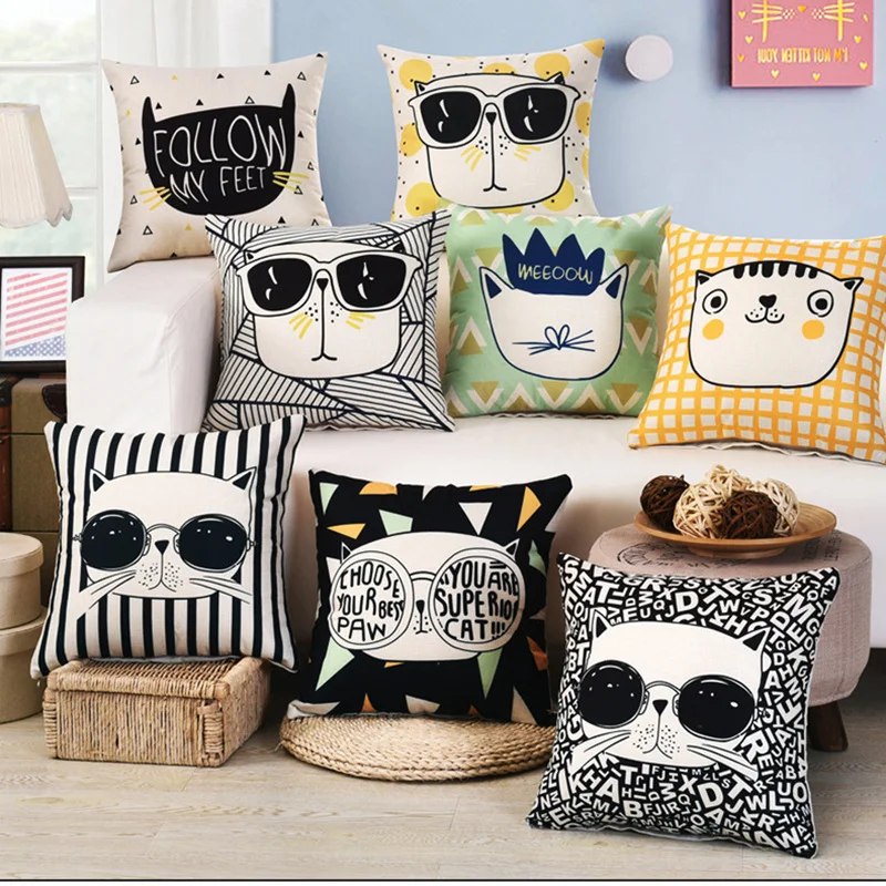 45x45cm/17.72x17.72" Cool Cat Cartoon Cushion Cover Cotton Linen Decorative Throw Pillow Cover Seat Sofa Embrace Pillow Case
45x45cm/17.72x17.72" Cool Cat Cartoon Cushion Cover Cotton Linen Decorative Throw Pillow Cover Seat Sofa Embrace Pillow Case