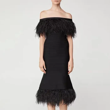 Seamyla 2020 New Women Black Bandage Dress Elegant Feather Slash Neck Celebrity Party Dresses Summer Bodycon Club Dress Vestidos
Seamyla 2020 New Women Black Bandage Dress Elegant Feather Slash Neck Celebrity Party Dresses Summer Bodycon Club Dress Vestidos