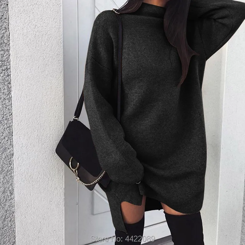 Sexy Autumn Winter Women Knit Long Sweater Dress Solid Color High Neck Loose Dress
Sexy Autumn Winter Women Knit Long Sweater Dress Solid Color High Neck Loose Dress