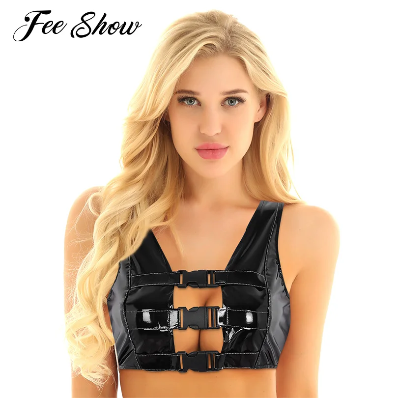 Women Fashion Punk Style Wetlook PU Leather Exotic Tank Sleeveless Front Buckles Backless Latex Tank Top Crop Top Party Clubwear
Women Fashion Punk Style Wetlook PU Leather Exotic Tank Sleeveless Front Buckles Backless Latex Tank Top Crop Top Party Clubwear