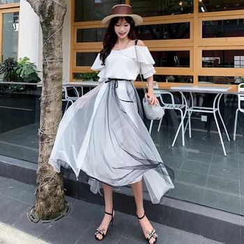 Sweet 2 Piece Set Women Pullover O-neck Off Shoulder White Tops Mid-calf Mesh Skirts Fashion Women Sets Clothes Brief
Sweet 2 Piece Set Women Pullover O-neck Off Shoulder White Tops Mid-calf Mesh Skirts Fashion Women Sets Clothes Brief