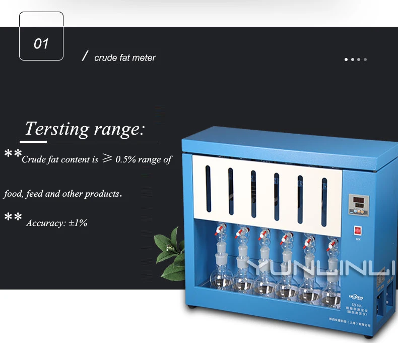 220V 800W Crude Fat Determination Grain/Oil/Feed Detector Soxhlet Extraction Principle Digital Fat Measuring Equipment SZF-06A
220V 800W Crude Fat Determination Grain/Oil/Feed Detector Soxhlet Extraction Principle Digital Fat Measuring Equipment SZF-06A