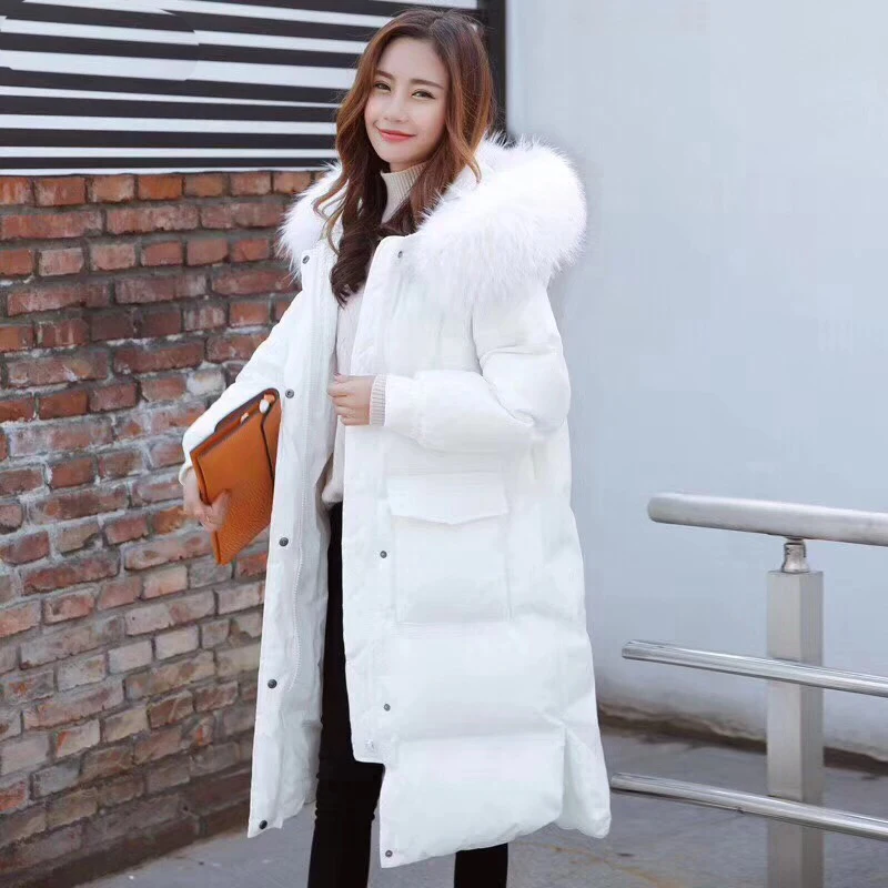 Large Female Snow Warm Outwear Real Fur Collar Jacket Winter Women Hooded Parkas White Duck Down Long Coat
Large Female Snow Warm Outwear Real Fur Collar Jacket Winter Women Hooded Parkas White Duck Down Long Coat