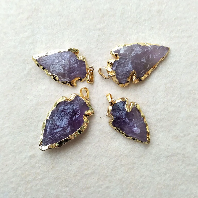 5pcs Natural Quartz Jewelry Arrow Crystal Pendant Gold color Rough Arrowheads Charm Bead Necklace Making PD358 | Украшения и