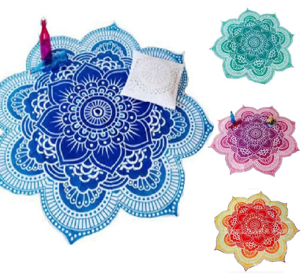 

Lotus Flower Table Cloth Yoga Mat India Mandala Tapestry Beach Throw Mat Beach Mat Cover Up Round Beach Pool Home Blanket