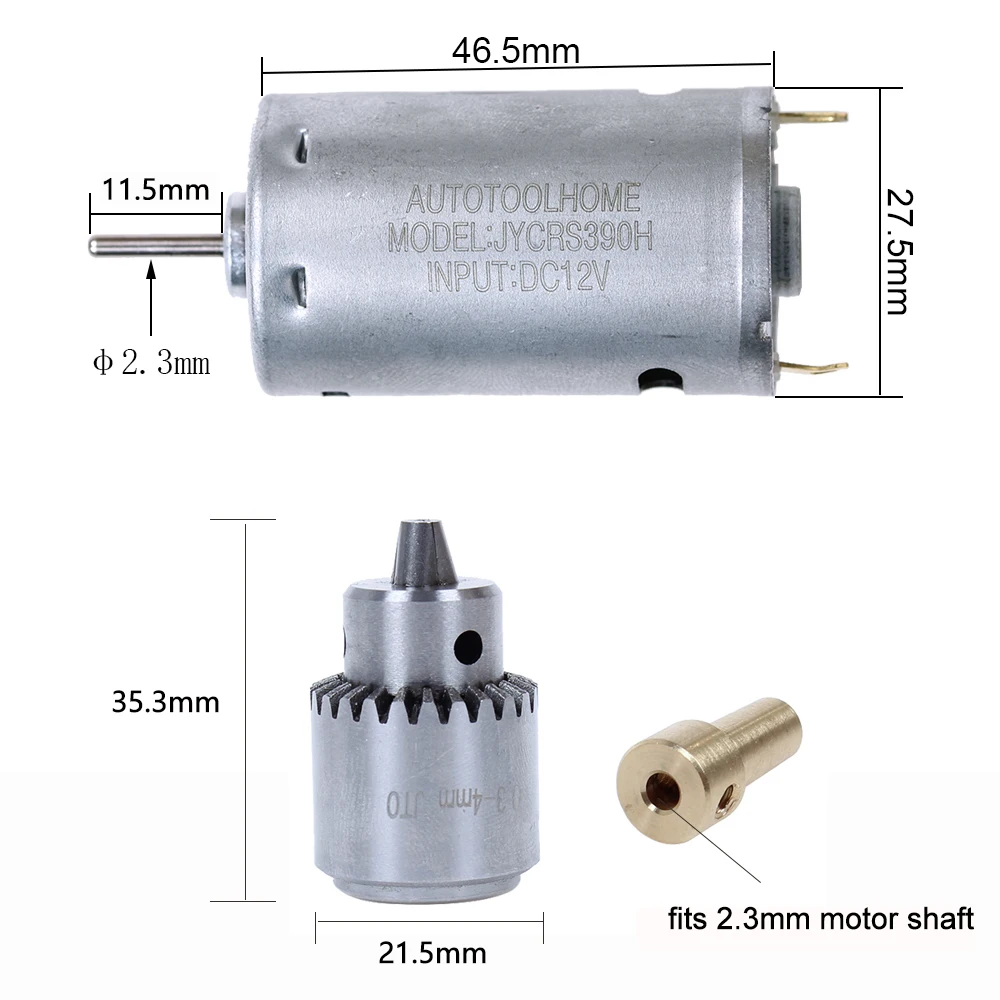 Autotoolhome DC 12V Электрическая ручная мини дрель с JT0 патроном 0.3 4мм и набором сверл 0.5