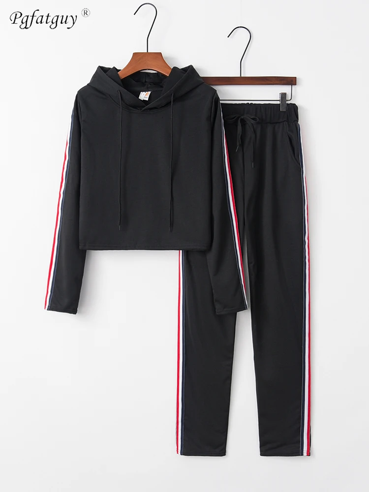 2019 Autumn Spring Black Red Long Sleeve Tracksuit Sportswear Side Striped Hooded Sweatshirt+ Pant 2pcs Women's Set Outfits suit
2019 Autumn Spring Black Red Long Sleeve Tracksuit Sportswear Side Striped Hooded Sweatshirt+ Pant 2pcs Women's Set Outfits suit