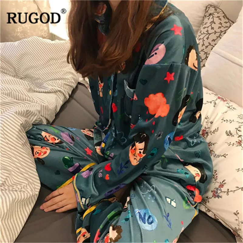 RUGOD Spring Two piece Pajama set Funny Printed Button Turn-down collar Tops and Soft Comfortable Full Length Pants 2 piece suit
RUGOD Spring Two piece Pajama set Funny Printed Button Turn-down collar Tops and Soft Comfortable Full Length Pants 2 piece suit