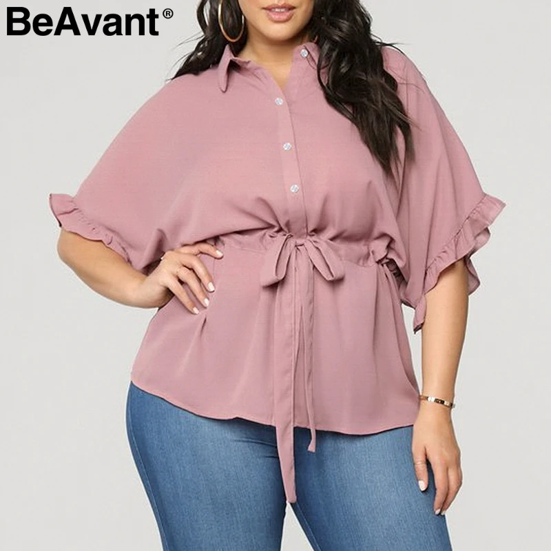 BeAvant Elegant ruffle woman blouse plus size Batwing sleeve chiffon blouse shirt top female Loose tie up button summer tops
BeAvant Elegant ruffle woman blouse plus size Batwing sleeve chiffon blouse shirt top female Loose tie up button summer tops