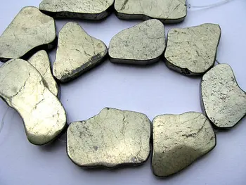 

Full strand 16" Natural Raw pyrite crystal freeform slab nuggets pyrite iron gold pyrite beads 25-40mm