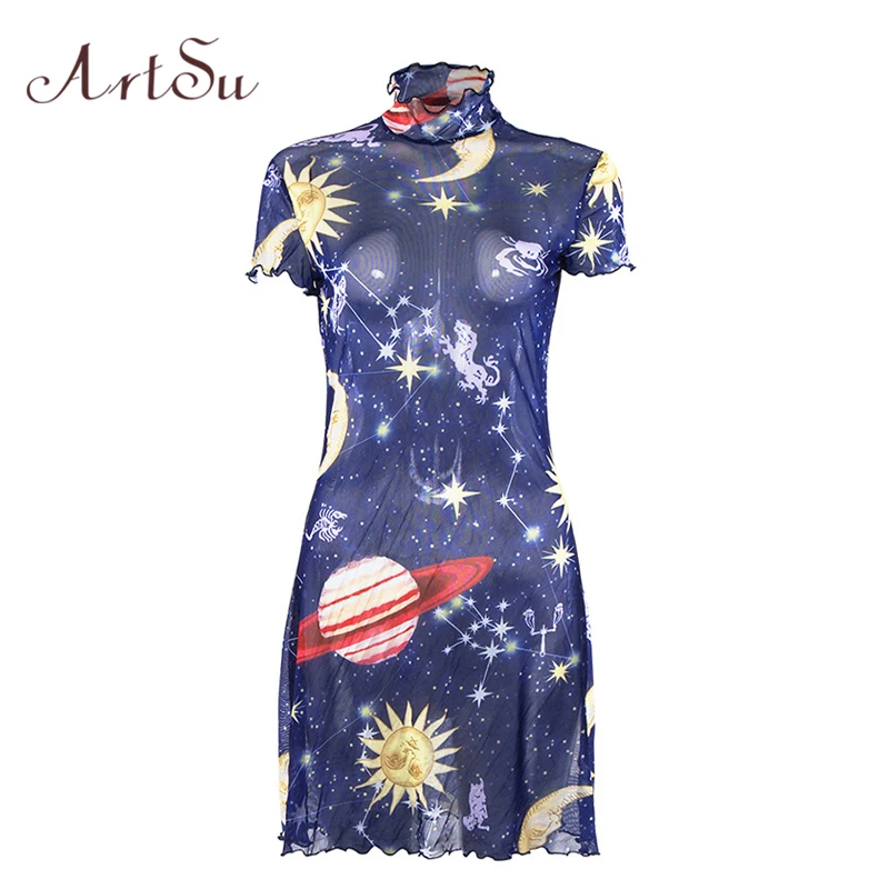 ArtSu Starry Sky Printed Mesh Sexy See Through Dress Mini Dress Short Sleeve Turtleneck Beach Bohemian Dresses Blue ASDR21827
ArtSu Starry Sky Printed Mesh Sexy See Through Dress Mini Dress Short Sleeve Turtleneck Beach Bohemian Dresses Blue ASDR21827