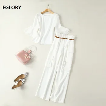 High Quality Runway Fashion Clothing Sets 2019 Summer Pant Suit Women Flare Sleeve White Tops Blouse+Straight Pant Set Casual
High Quality Runway Fashion Clothing Sets 2019 Summer Pant Suit Women Flare Sleeve White Tops Blouse+Straight Pant Set Casual