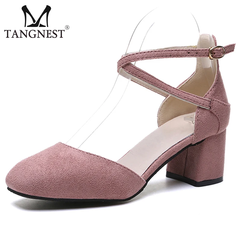 Tangnest Summer D'orsay Pumps Women Ankle Buckle Strap High Heels Solid Square Toe Lady Elegant Fashion Comfort Shoes XWD7368 | Обувь