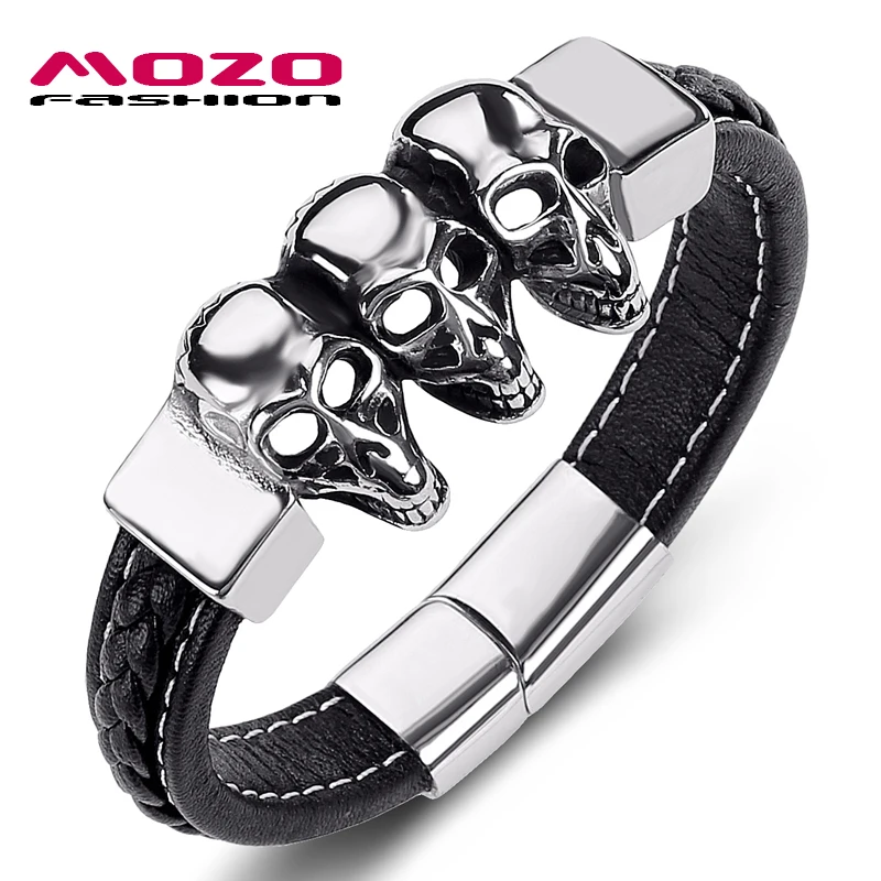 MOZO FASHION men jewelry Multiple Skull black Weave leather bracelet stainless steel magnetic men's punk bracelets PS2065
MOZO FASHION men jewelry Multiple Skull black Weave leather bracelet stainless steel magnetic men's punk bracelets PS2065