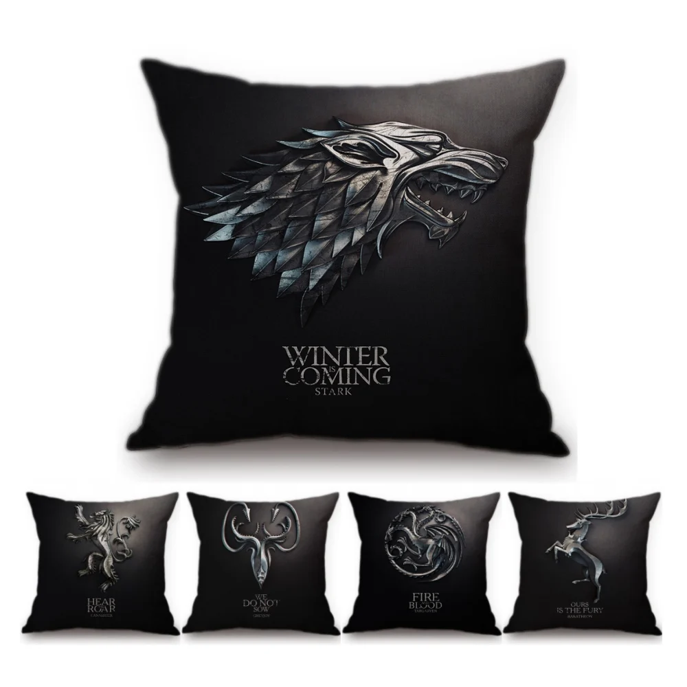18" Black Metal Color Game of Thrones Sofa Chair Cushion 9 House Badge Stark Targaryen Blood and Fire Home Decor Throw Pillows
18" Black Metal Color Game of Thrones Sofa Chair Cushion 9 House Badge Stark Targaryen Blood and Fire Home Decor Throw Pillows