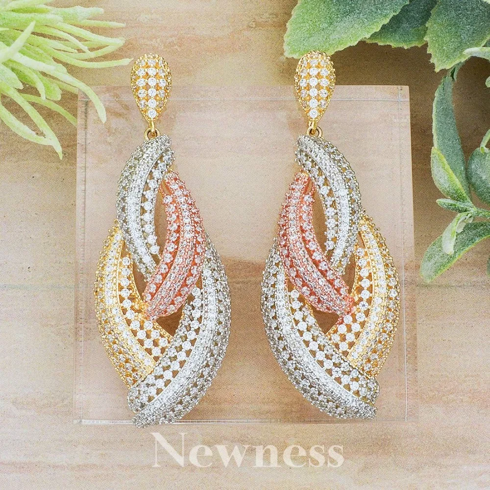 Newness Dubai 3Tone Gold Color Women Wedding Party Jewelry African Cubic Zirconia Golden Earring for Women
Newness Dubai 3Tone Gold Color Women Wedding Party Jewelry African Cubic Zirconia Golden Earring for Women