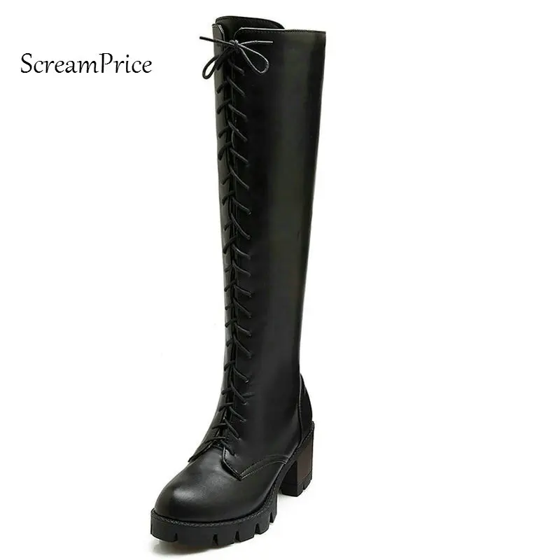 Woman Platform Square High Heel Lace Up Riding Boots Round Toe Side Zipper Dress Winter Knee High Boots Black Brown Beige
Woman Platform Square High Heel Lace Up Riding Boots Round Toe Side Zipper Dress Winter Knee High Boots Black Brown Beige