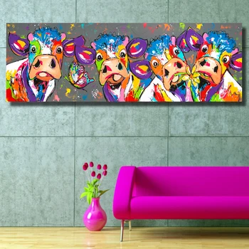 HDARTISAN Colorful Four Cows Animals Graffiti Canvas Prints