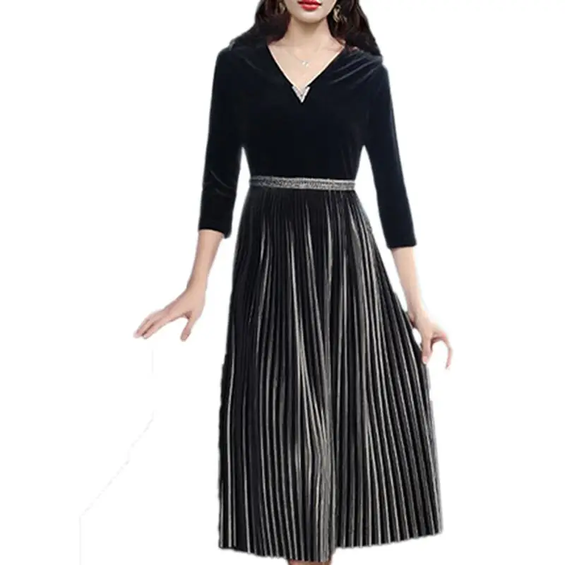 2019 Women Autumn Winter V-Neck Long Velvet A-line Dress Elegant Ladies Formal Print Diamonds Party Pleated Dresses Vestidos X94
2019 Women Autumn Winter V-Neck Long Velvet A-line Dress Elegant Ladies Formal Print Diamonds Party Pleated Dresses Vestidos X94