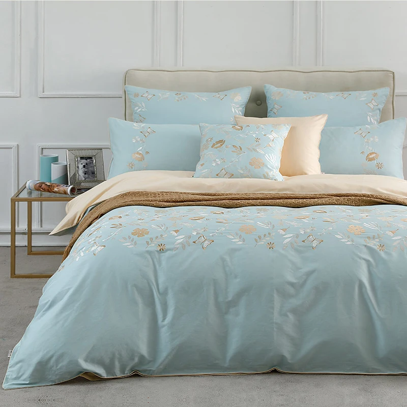 60s Bedding Set 100% Cotton 4/6pcs Light Blue Wedding Bedding Sets Home Ropa De Cama Luxury Embroidery Bed Sheet Duvet Cover Set
60s Bedding Set 100% Cotton 4/6pcs Light Blue Wedding Bedding Sets Home Ropa De Cama Luxury Embroidery Bed Sheet Duvet Cover Set