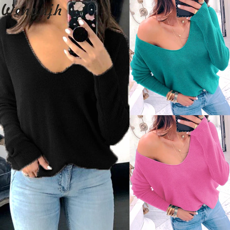 Wenyujh Womens New Autumn Winter Sexy V-Neck Sweater Long Sleeve Off Shoulder Knitted Pullover Tops Knitwear Jumpers Pull Femme
Wenyujh Womens New Autumn Winter Sexy V-Neck Sweater Long Sleeve Off Shoulder Knitted Pullover Tops Knitwear Jumpers Pull Femme