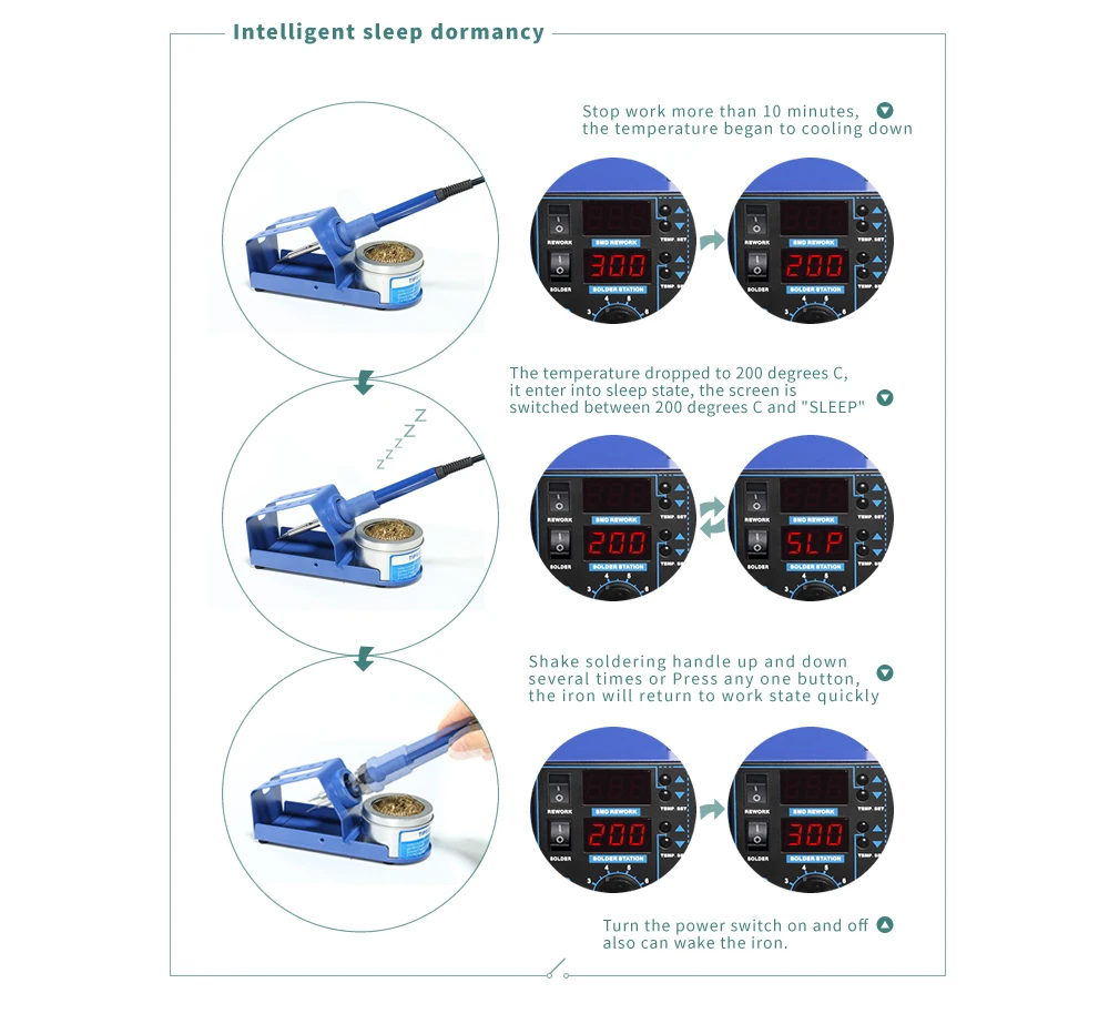 3 In 1 SMD Rework Soldering Station with Soldering Iron Hot Air Gun With 5V 2A USB DC Power Supply BGA Desoldering Welding Repair Tool 09