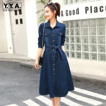 Fashion Slim Single Breasted Midi Denim Dress Street Long Sleeve Cowboy Dress Top Quality Spring Lace Up Office A-Line Dress
Fashion Slim Single Breasted Midi Denim Dress Street Long Sleeve Cowboy Dress Top Quality Spring Lace Up Office A-Line Dress
