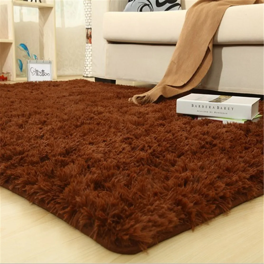 Super Soft Silky Bedroom Rug Living Room Carpet Rug Pure Color