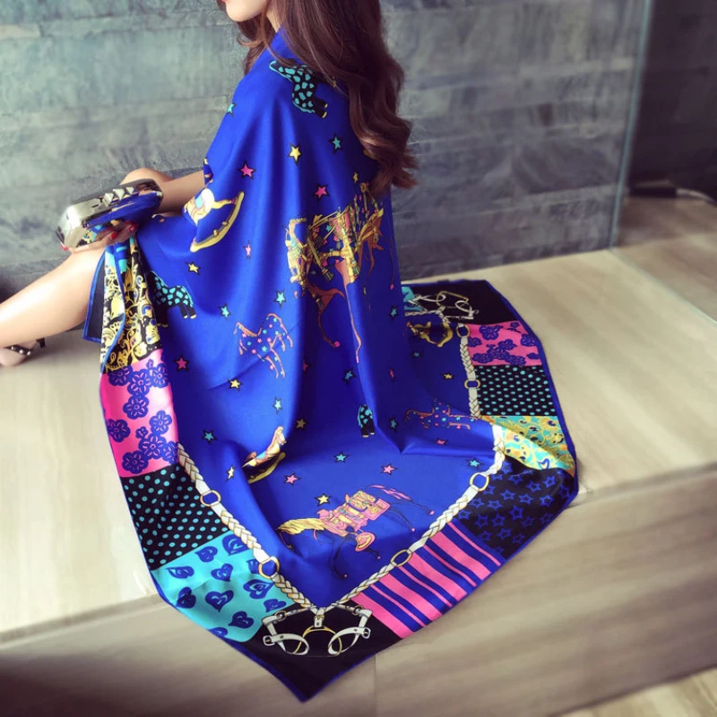 Fashion Horse Scarf Women Animal Print Twill Silk Satin Scarfs Female 130cm*130cm Luxury Brand Square Shawl Scarves For Ladies
Fashion Horse Scarf Women Animal Print Twill Silk Satin Scarfs Female 130cm*130cm Luxury Brand Square Shawl Scarves For Ladies