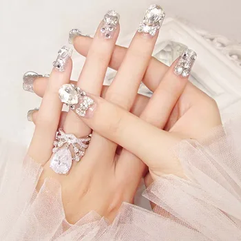 24pcs Girls DIY Fashion False Nail 3D Shining Rhinestones Wedding Beauty Fake Nail Full Cover Acrylic Nail Art Tips With Glue
24pcs Girls DIY Fashion False Nail 3D Shining Rhinestones Wedding Beauty Fake Nail Full Cover Acrylic Nail Art Tips With Glue