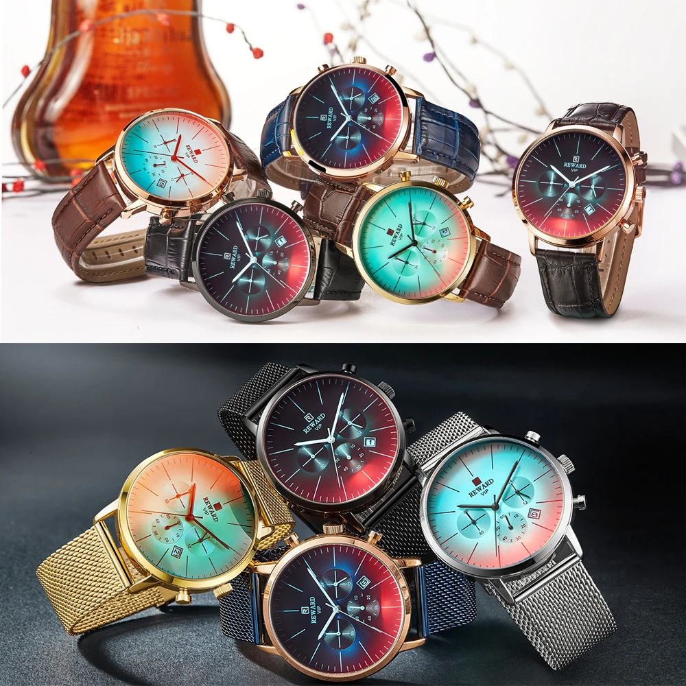 Часы наручные мужские с хронографом Модные Цветные Яркие Стеклянные брендовые
