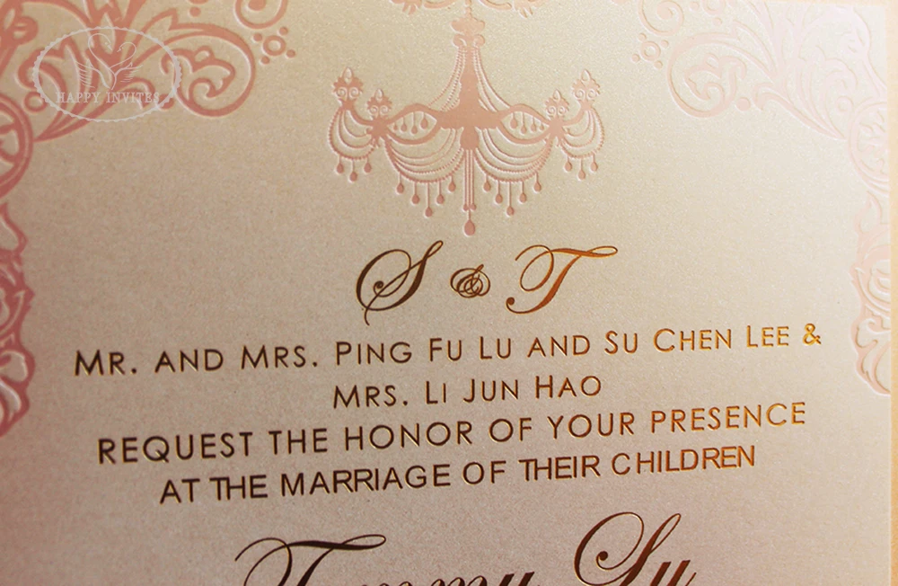 HI3047-11 Custom Pink Pocket Fold Wedding Invitation Card with Gold Foil Made in China