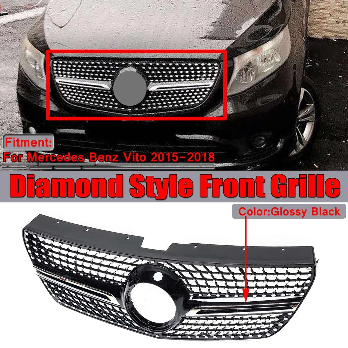 New Glossy Black/Chrome Diamond Grill Mesh Silver Car Front Diamond Grille Grill For Mercedes For Benz Vito 2015 2016 2017 2018
New Glossy Black/Chrome Diamond Grill Mesh Silver Car Front Diamond Grille Grill For Mercedes For Benz Vito 2015 2016 2017 2018