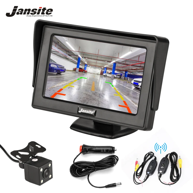 

Jansite 4.3" TFT LCD Car Monitor HD Display Wireless camera Reverse Camera Paking System For Auto car Rearview Monitors NTSC PAL