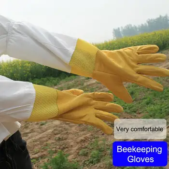 

1 Pair Protective Beekeeping Gloves Goatskin Bee Keeping Vented Long Sleeves Gloves With Mesh For Apiculture Beekeeper Beehive