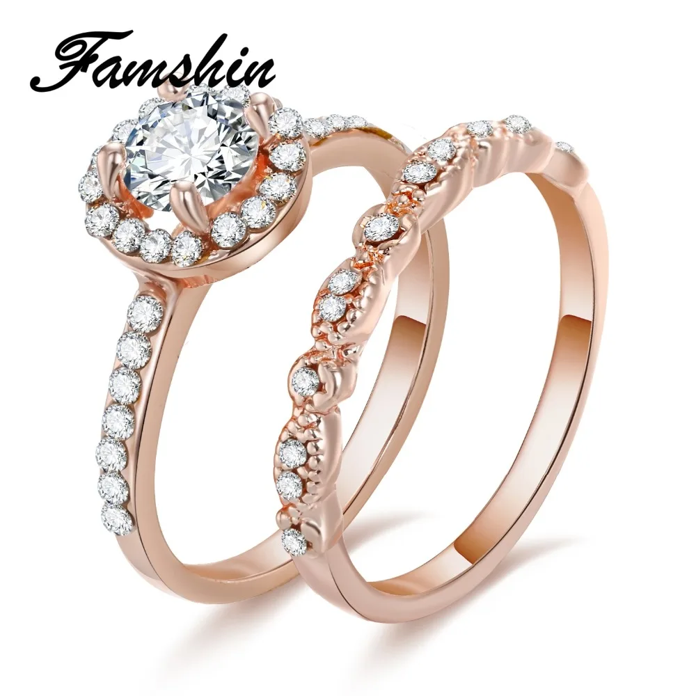 FAMSHIN 2 PCS/Lot Fashion Charm Crystal Ring Rose Gold Zircon Wedding Ring Set For Women Lover Engagement for Gift Jewelry
FAMSHIN 2 PCS/Lot Fashion Charm Crystal Ring Rose Gold Zircon Wedding Ring Set For Women Lover Engagement for Gift Jewelry