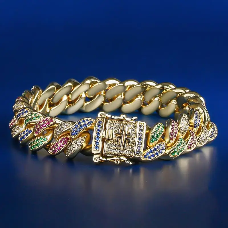 Iced Out Cuban Link Bracelet European and American Hip-hop Multicolored Micro-inlaid Zircon Bracelet 12mm
Iced Out Cuban Link Bracelet European and American Hip-hop Multicolored Micro-inlaid Zircon Bracelet 12mm
