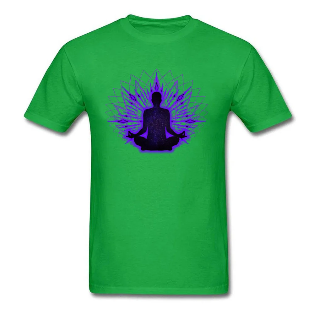 Customized T-Shirt Faddish Short Sleeve Party Pure Cotton O Neck Men Tops T Shirt Printed On Sweatshirts Summer/Fall Meditation Lotus The Universe Inside green