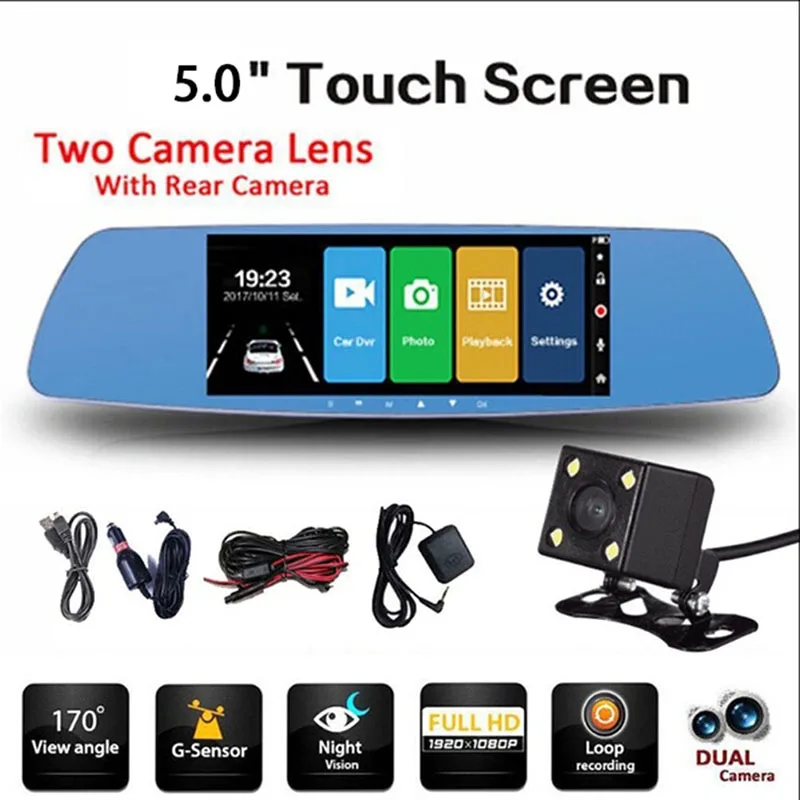 5'' 1080P Dual Lens WIFI Car DVR Mirror 170 Degree Dash Cam Video Recorder Camera GPS Rearview Mirror Registrar
5'' 1080P Dual Lens WIFI Car DVR Mirror 170 Degree Dash Cam Video Recorder Camera GPS Rearview Mirror Registrar