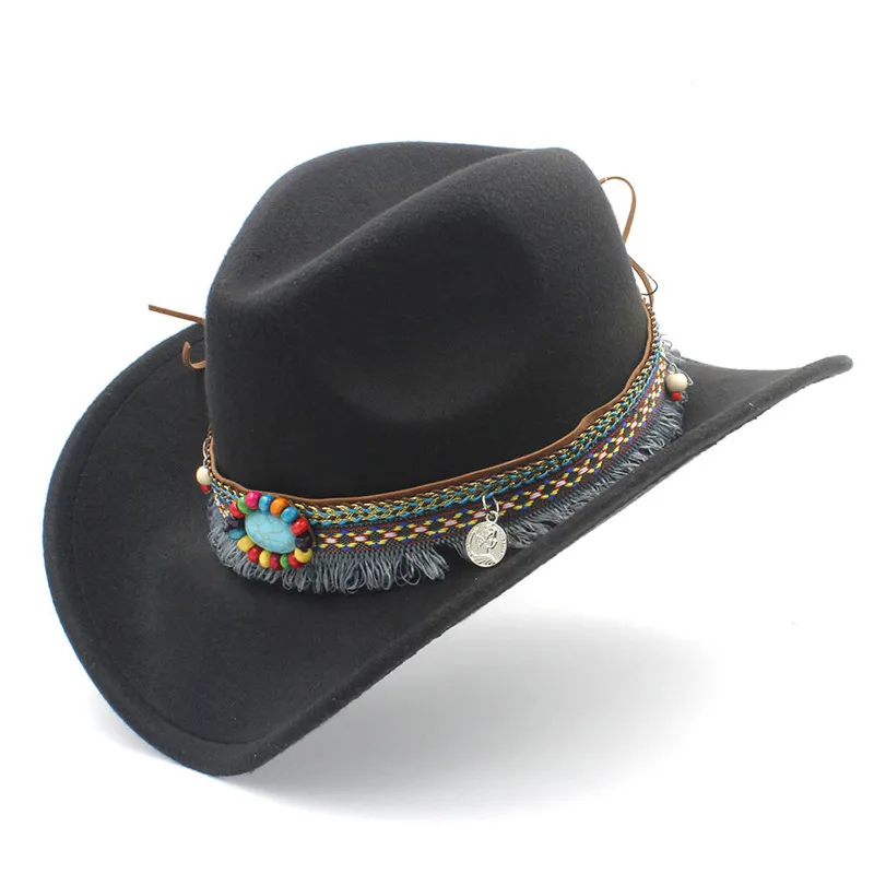 Winter Wool Women's Hollow Western Cowboy With Tassel Belt Elegant Lady Jazz Cowgirl Jazz Toca Sombrero Cap Size 56-58CM
Winter Wool Women's Hollow Western Cowboy With Tassel Belt Elegant Lady Jazz Cowgirl Jazz Toca Sombrero Cap Size 56-58CM