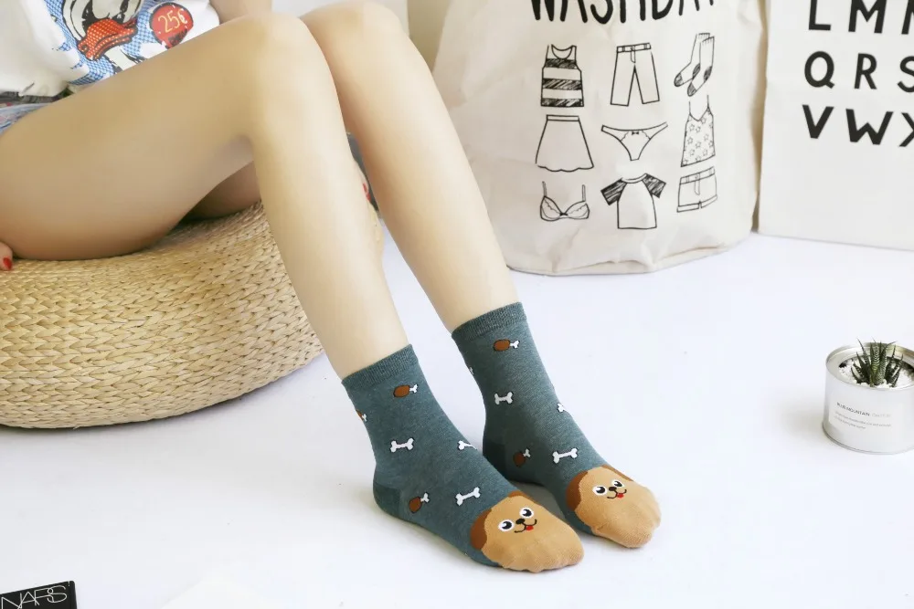 Cute Kawaii Woman Socks Cartoon Animals Cat Dog Funny Socks Cotton For Girl Ladies Women Tube Warm Winter Socks Calcetines Meias 19