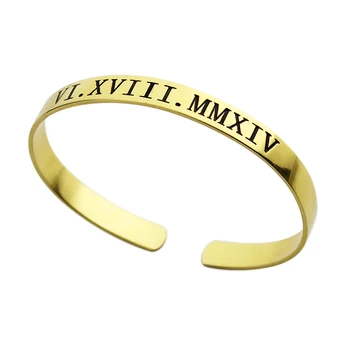Wholesale Personalized Roman Numeral Bracelet Engraved Your Special Date Bracelet Gold Color Cuff Bracelet Date Jewelry
Wholesale Personalized Roman Numeral Bracelet Engraved Your Special Date Bracelet Gold Color Cuff Bracelet Date Jewelry