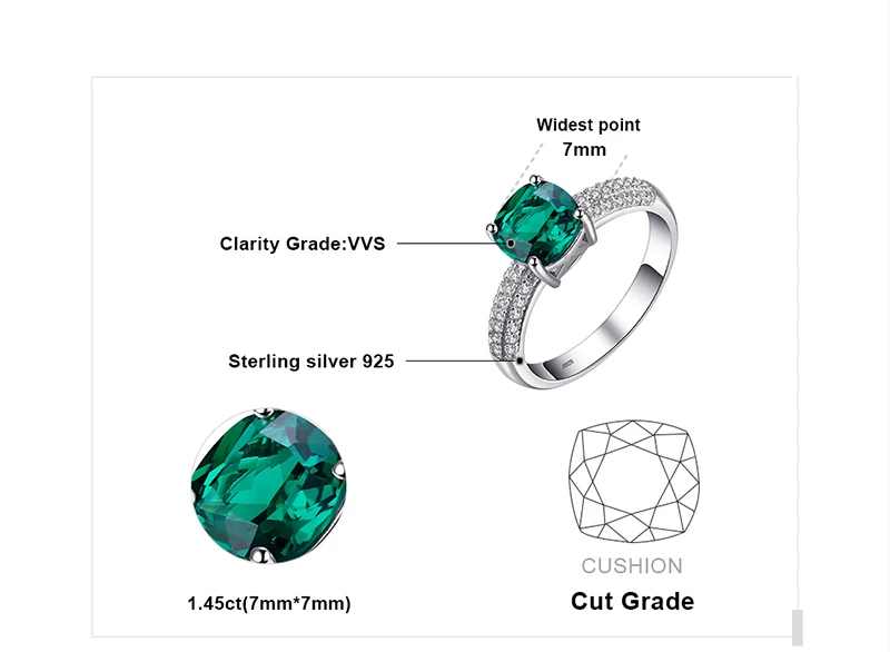 JewelryPalace 8.7ct Emerald Ring Pendant Clip Earrings Jewelry Set 925 Sterling Silver Fine Jewelry 45cm Box Chain 28