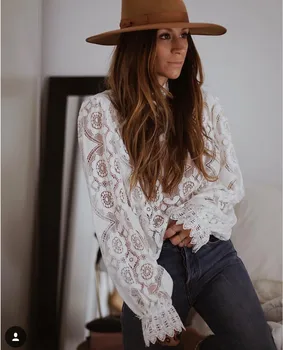 Women Sexy Hollow out Elegant white lace blouse shirt embroidery feminine blouse Women long lantern sleeve summer tops female
Women Sexy Hollow out Elegant white lace blouse shirt embroidery feminine blouse Women long lantern sleeve summer tops female