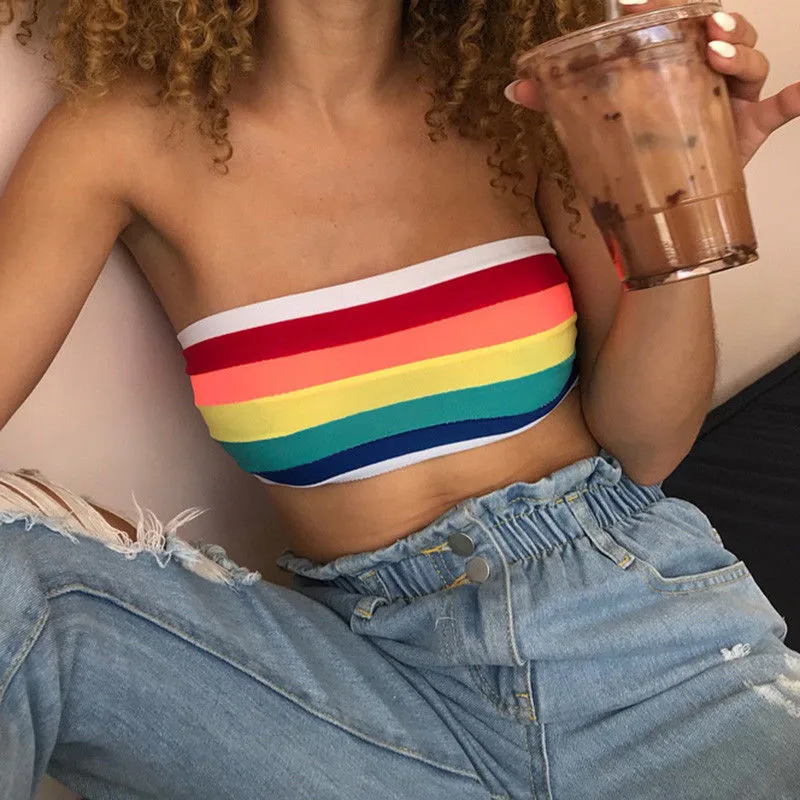Women Seamless Strapless Tank Top Vest Breathable Sports Style Tees Fahion Rainbow Stripe Camisole
Women Seamless Strapless Tank Top Vest Breathable Sports Style Tees Fahion Rainbow Stripe Camisole